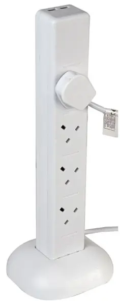 PRO ELEC 8-Weg Toren Verlengkabel, 1m, Wit met USB