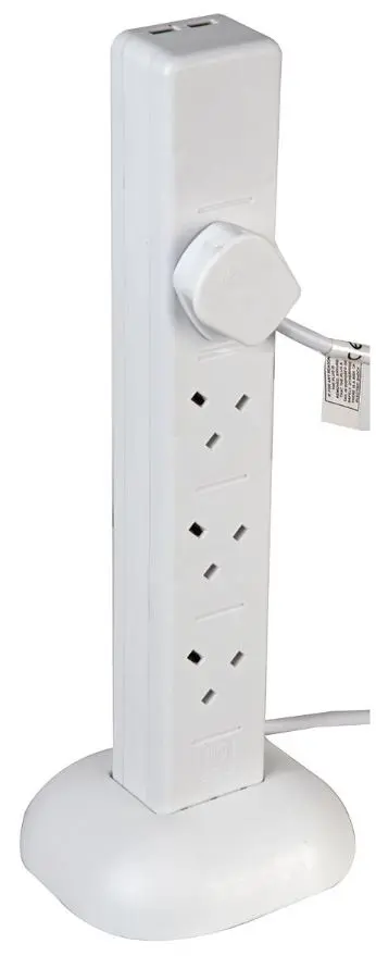 PRO ELEC Regleta de Torre 8 Tomas con USB, 1m, Blanco