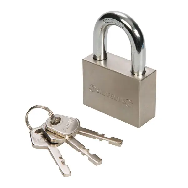 Silverline Steel Padlock, 50mm, Chrome-Plated, 3 Keys
