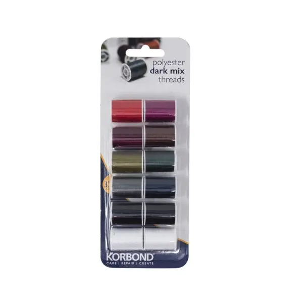 Korbond Polyester Dark Mix Thread Blister Pack, 13 x 32m