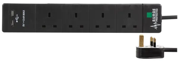 Multiprise PRO ELEC 4 prises avec 2 ports USB et protection contre les surtent,