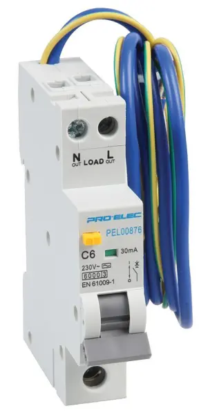 PRO ELEC 25A 싱글폴 RCBO, C 커브, 30mA