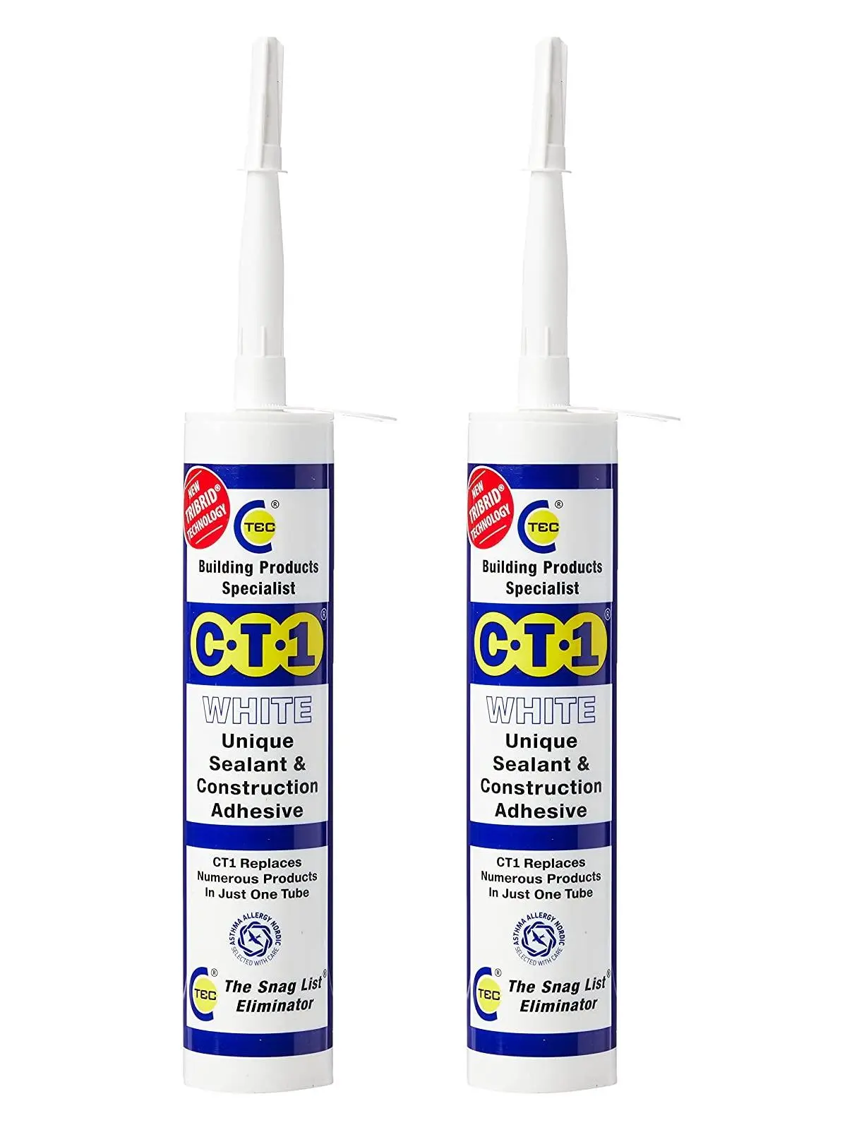 CT1 White Building Sealant & Adhesive, 2 Pack, TRIBRID Technology