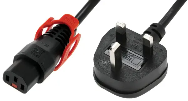 IEC LOCK UK Mains Plug with 5A Fuse to Lock+ Locking IEC C13 Mains Lead, Black - 3m