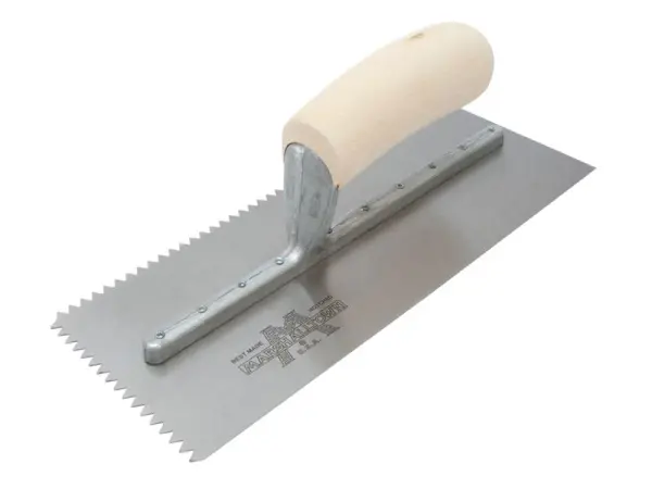 Marshalltown M701S Notched Trowel, 3/16in V, Wooden Handle, 280mm