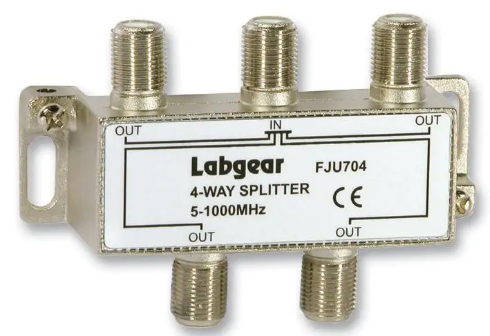 LABGEAR UHF 4-Way Splitter, Power Pass All Ports, 5-1000MHz