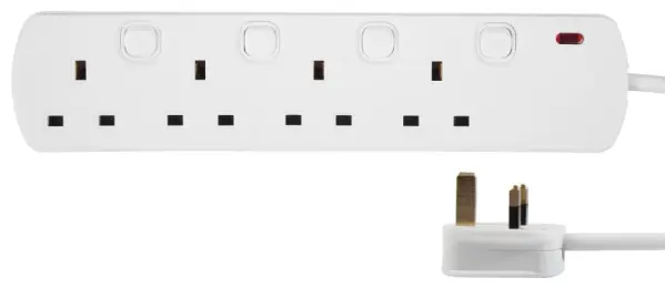 PRO ELEC 4-Gang Switched Mains Extension Lead, 7.5m, White