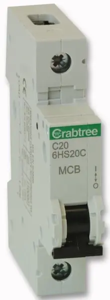 CRABTREE מפסק זרם מיניאטורי 20A, עקום C, חד קוטבי, 10kA