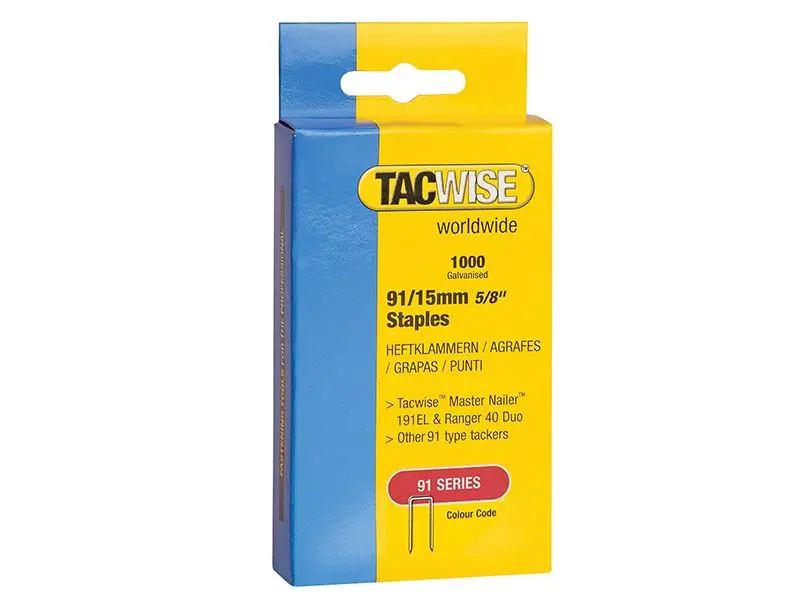 Tacwise Galvanised Narrow Crown Staples, 40mm, Pack of 1000