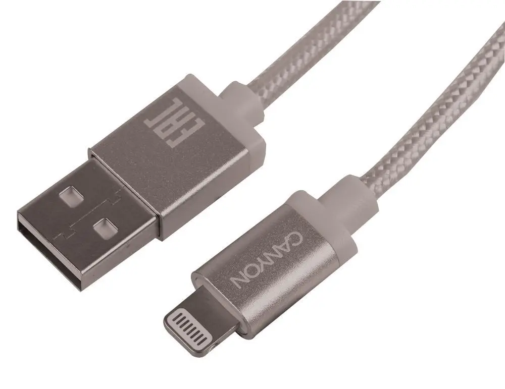 CANYON Grijze Gebreid USB naar Lightning Kabel, MFi Gecertificeerd, 1m