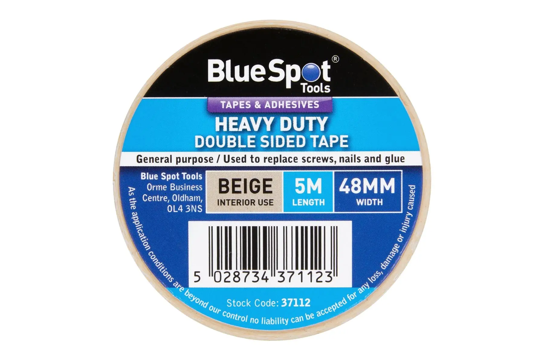 Blue Spot Tools - Beige 48mm x 5M Heavy Duty Beige Doppelseitiges Klebeband