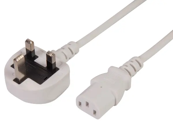 PRO ELEC UK Mains Plug to IEC C13 Power Lead - White 10A 6m