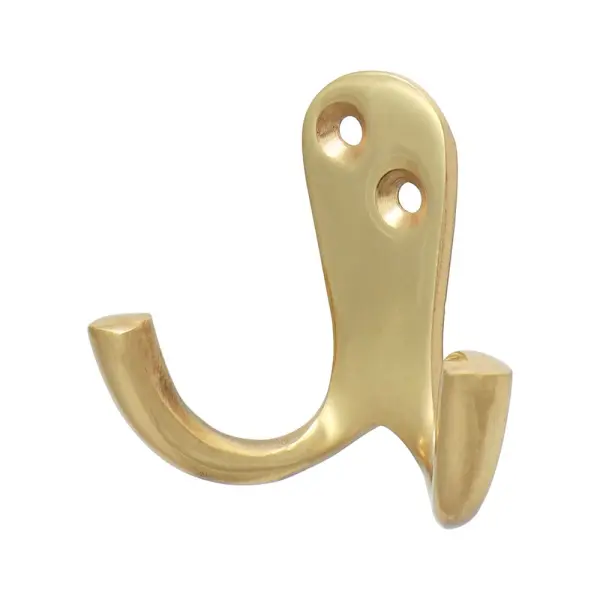 Timco Double Robe Hook - Polished Brass, 47 x 24mm