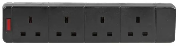 PRO ELEC 4-násobná zásuvka s neonovou kontrolkou, 13A, černá