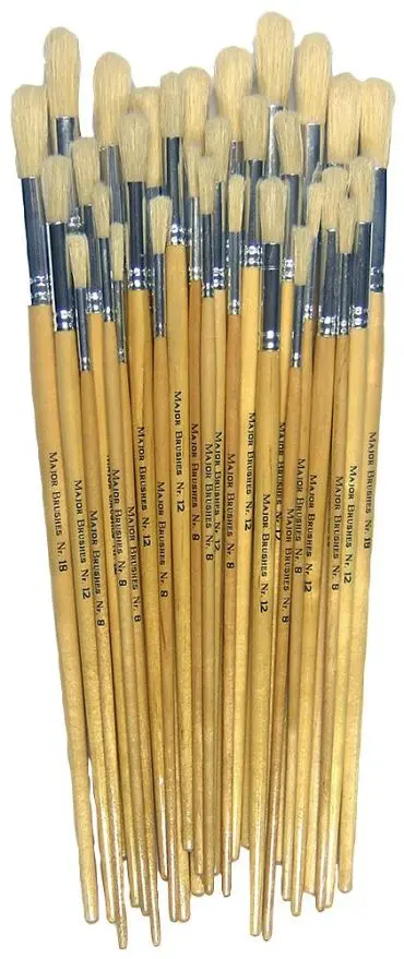 MAJOR BRUSHES מברשות צבע מזיפת חזיר, ידית עץ, 30 חתיכות במגוון גדלים