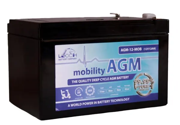 LEOCH Batería AGM 12V 12Ah sin mantenimiento para movilidad
