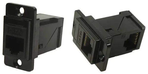 Dual RJ45 Cat5e Right Angle to Straight Socket, Black