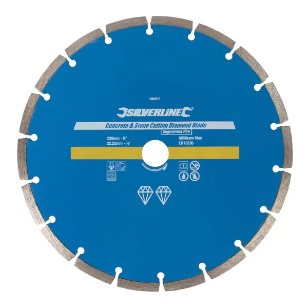Silverline Concrete & Stone Diamond Blade, 230mm, Segmented Rim