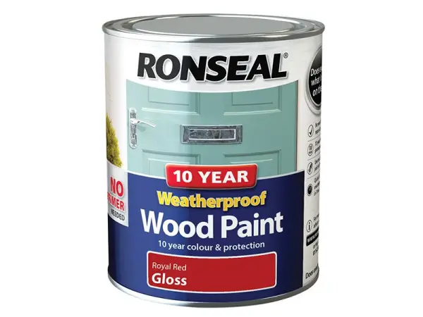 Peinture Ronseal 10 ans imperméable pour bois, finition brillante rouge royal 0
