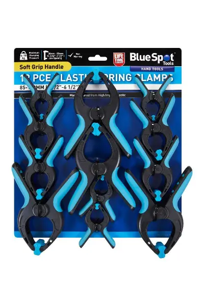 Blue Spot Tools 12件塑料弹簧夹套装 85-160毫米 (3½''-6½'')