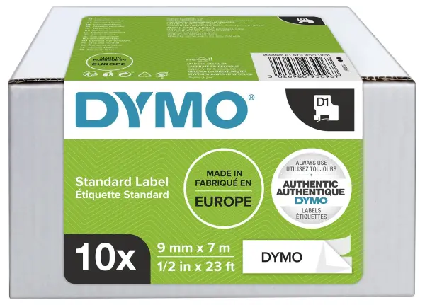 DYMO D1 Standard Label Tape 7m Black on White - 9mm