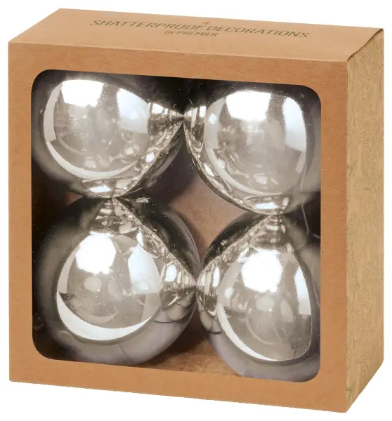 Premier Shiny Shatterproof Baubles - Silver 100mm