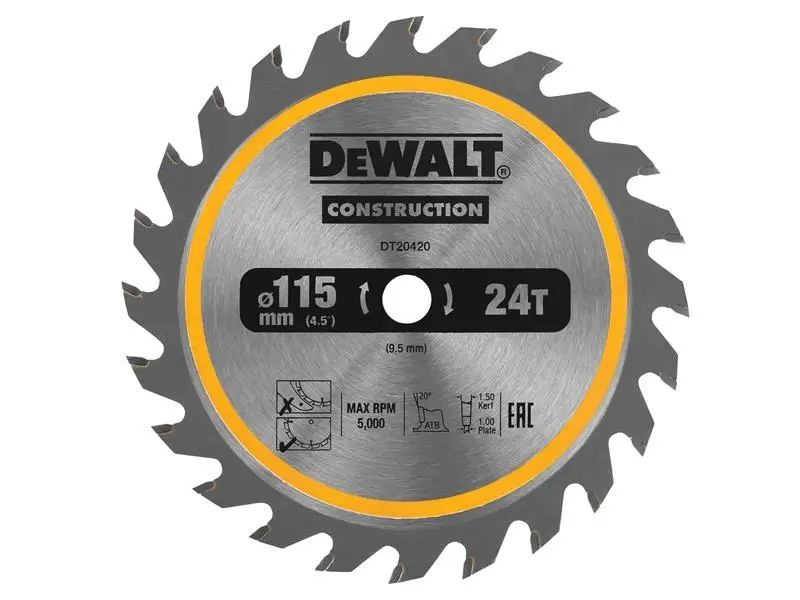 DeWalt DT20420 TCT Circular Saw Blade, 115 x 9.5mm, 24T