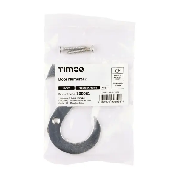 Numéro de porte en laiton Timco - Chrome poli 76 mm