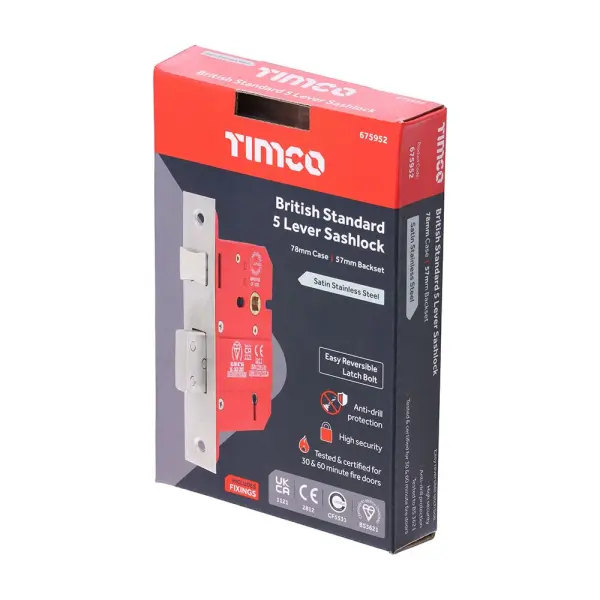 Timco Loquet 5 leviers BS CE - Acier inox satiné 78 case/57 backset