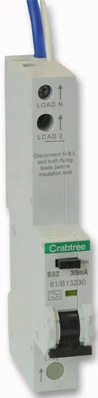 CRABTREE מפסק דלף הכוכב B עקומה, 32A 30mA, מונופולארי