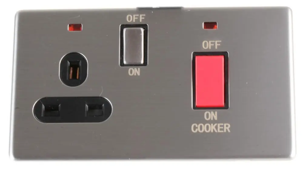 PRO ELEC Screwless Cooker Switch with Neons, 45A, Stainless Steel