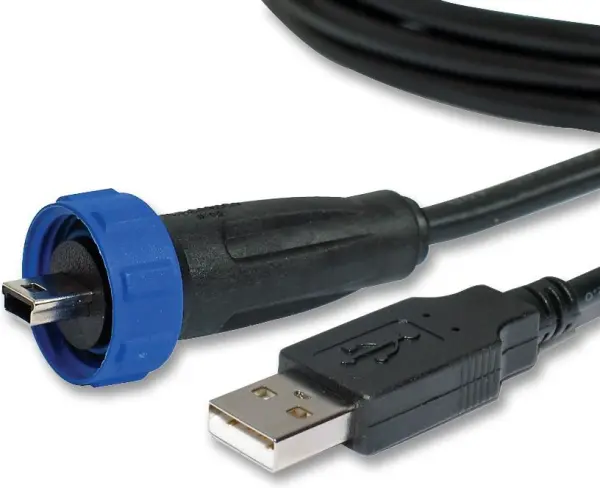 Bulgin USB 2.0 Type A to Mini Type B Sealed Cable, 4.5m