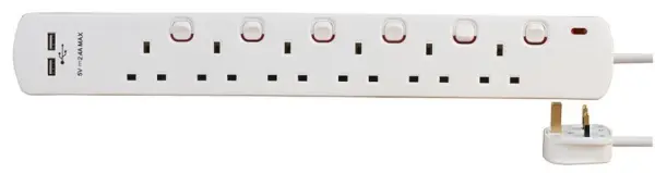 PRO ELEC 6 Gang 2 USB Επεκτάτης Διευθύνσεων, 2m, Λευκός