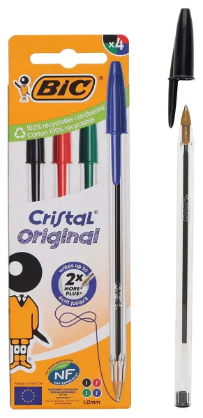 BIC Cristal Ballpoint Pens, Assorted 4 Pack, 1mm Medium