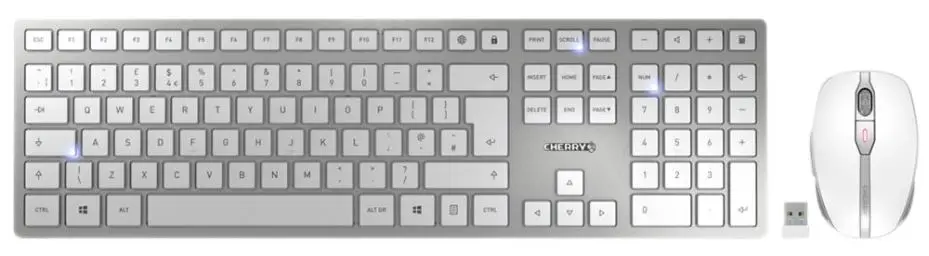 CHERRY DW 9100 Conjunto Teclado e Rato Sem Fios Slim, Prata/Branco
