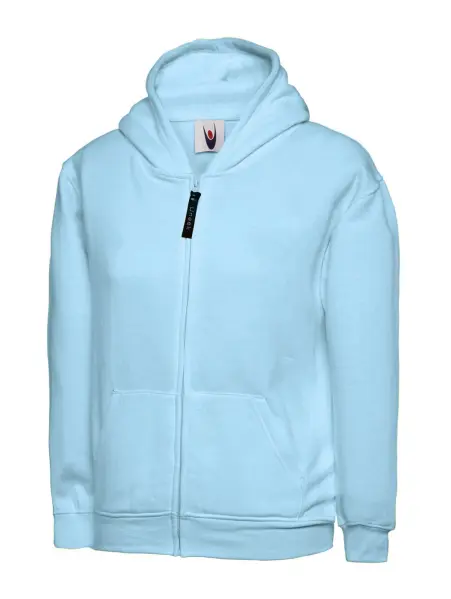 Uneek Kids' Classic Zip Hoodie - 50% Polyester 50% Cotton, Sky, 11-13 Yrs