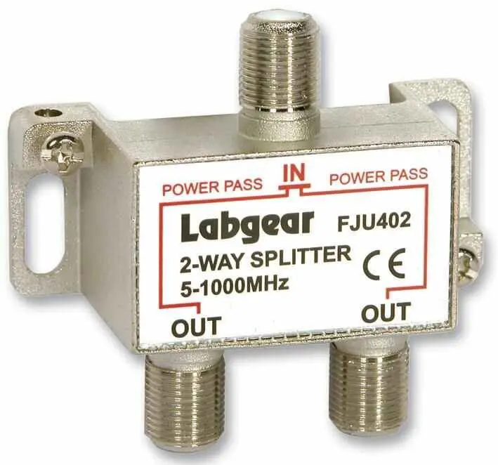 LABGEAR UHF 2-weg TV-splitter met Power Pass, 5-1000MHz