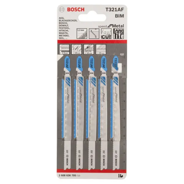 Bosch T321AF Speed Metal Jigsaw Blades, 5 Pack