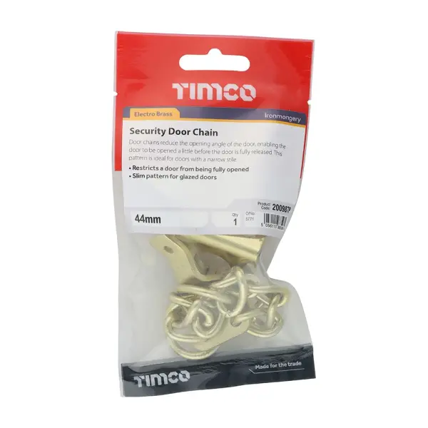 Timco Electro Brass Security Door Chain, Slim Design, 44mm