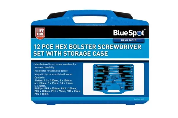 Blue Spot Tools - Set Pemutar Skru Hex Bolster 12 Keping