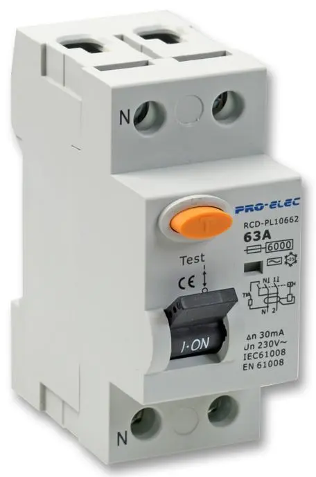 PRO ELEC 63A Double Pole RCD, 230VAC