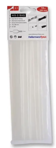 HELLERMANNTYTON - 3:1 透明熱縮管 12 x 200毫米 10件裝