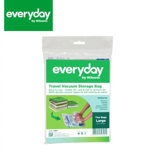Everyday by Wilsons Roll-Up Travel Vacuum Storage Bags Large 50 x 70cm 2pk