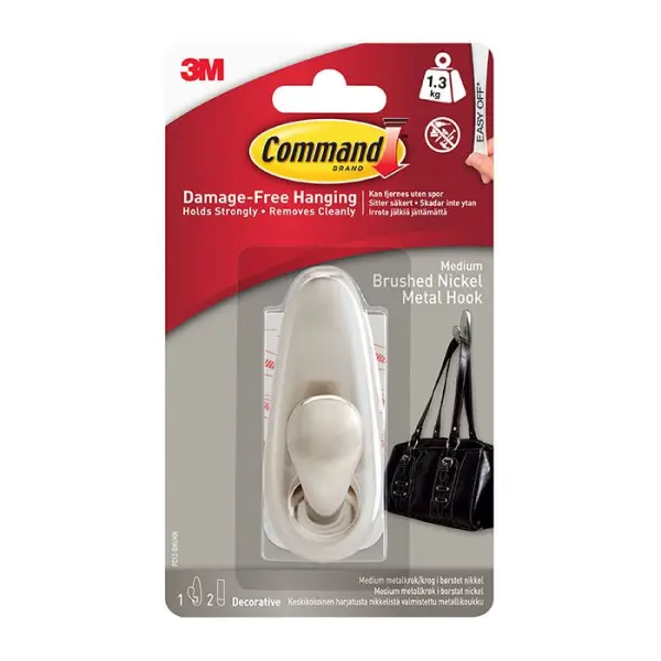 Command Medium Metal Hook, Brushed Nickel, 74g
