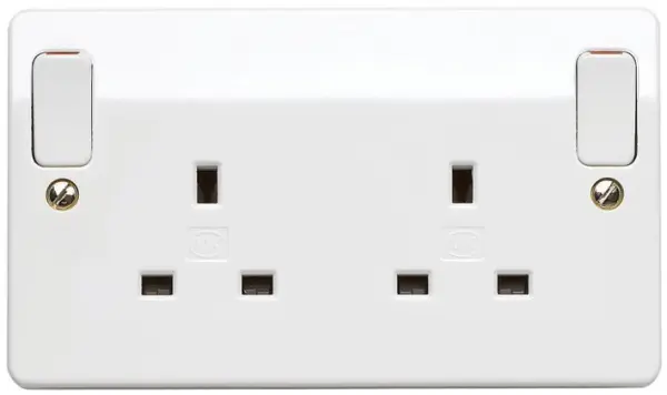 MK 13A 2 Gang DP Switched Socket, White