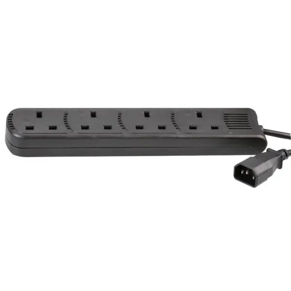 PRO ELEC IEC C14 Plug to 4-Gang Mains Extension Lead - Black 2m