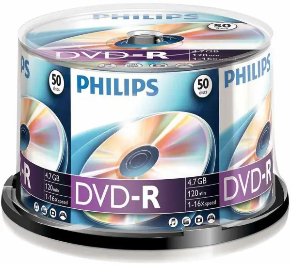 Philips דיסקים ריקים מסוג DVD-R, מהירות 16x, חבילה של 50