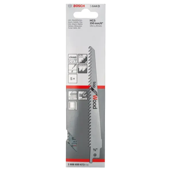 Bosch S644D Lames de scie alternative pour bois, 150mm (Lot de 5)