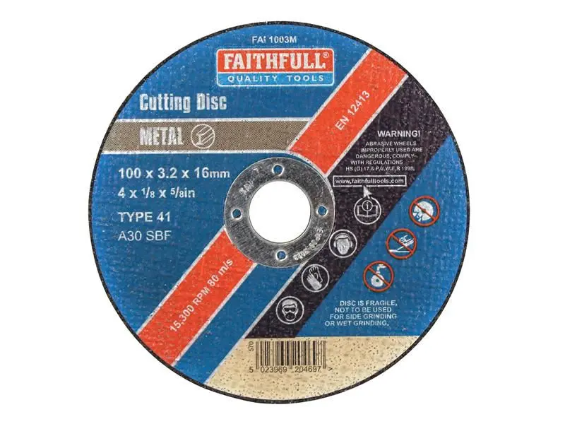 Faithfull Disco Taglio Metallo 100 x 3.2 x 16mm per Lavorazioni Metalliche