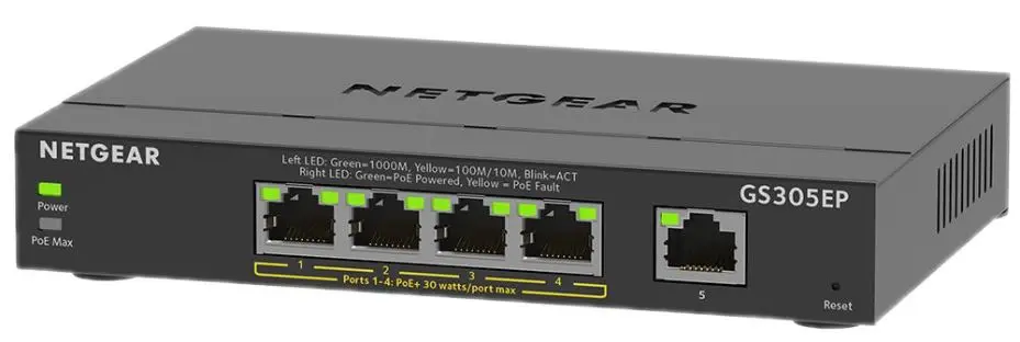 NETGEAR GS305EP 5-Port PoE+ Gigabit Managed Switch, 63W